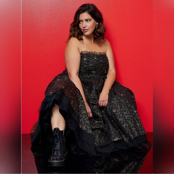 Betsey Johnson Torrid Black Gold Tulle Strapless Dress NWOT - Picture 4 of 11